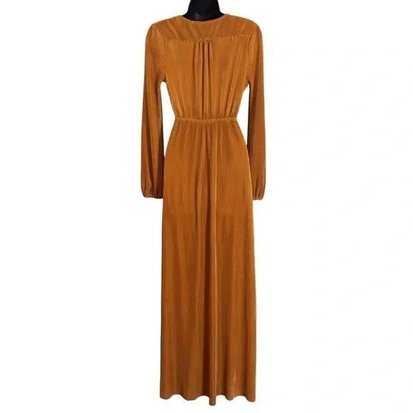 EUC Baltic Born Venus pleated maxi dress, gold mustard, size Xsmall - Picture 11 of 14